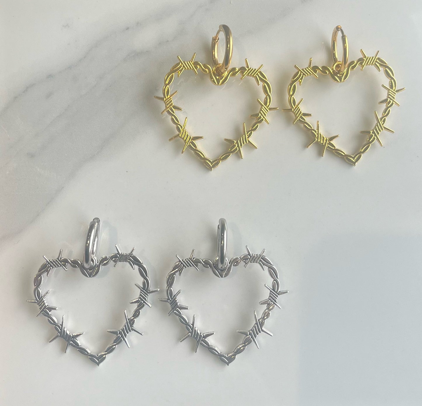 Thick Barbed Heart Hoops