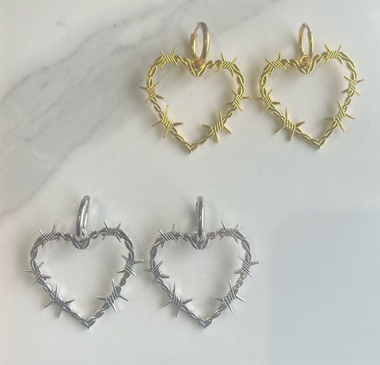 Thick Barbed Heart Hoops