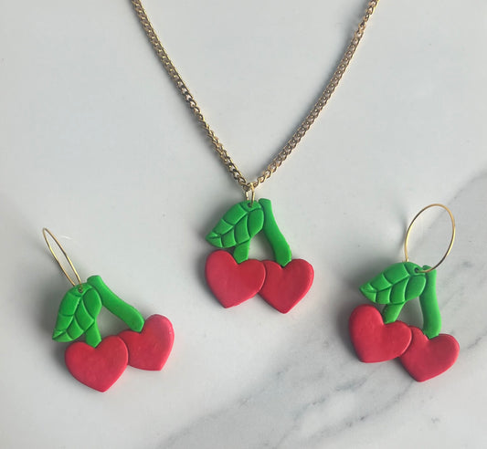 Cherry Pie Polymerclay Earrings & Necklace