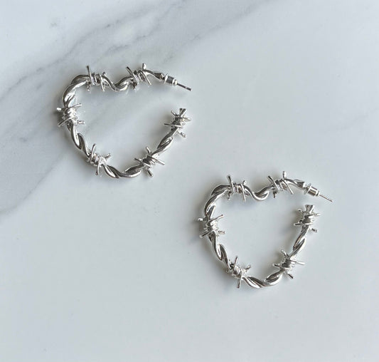 Alexa & Alexie Barbed Heart Hoops Stainless Steel